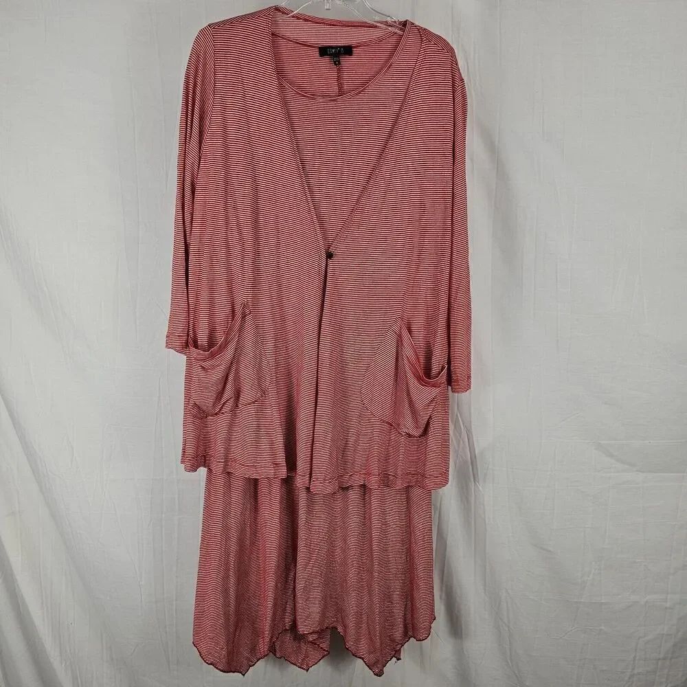 Comfy USA Women's Dress Size Small Red White Stripe Pocket With Cardigan